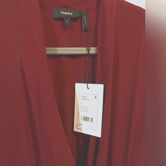 NWT Theory Silk Jumpsuit in Burgundy - Picture 4 of 5